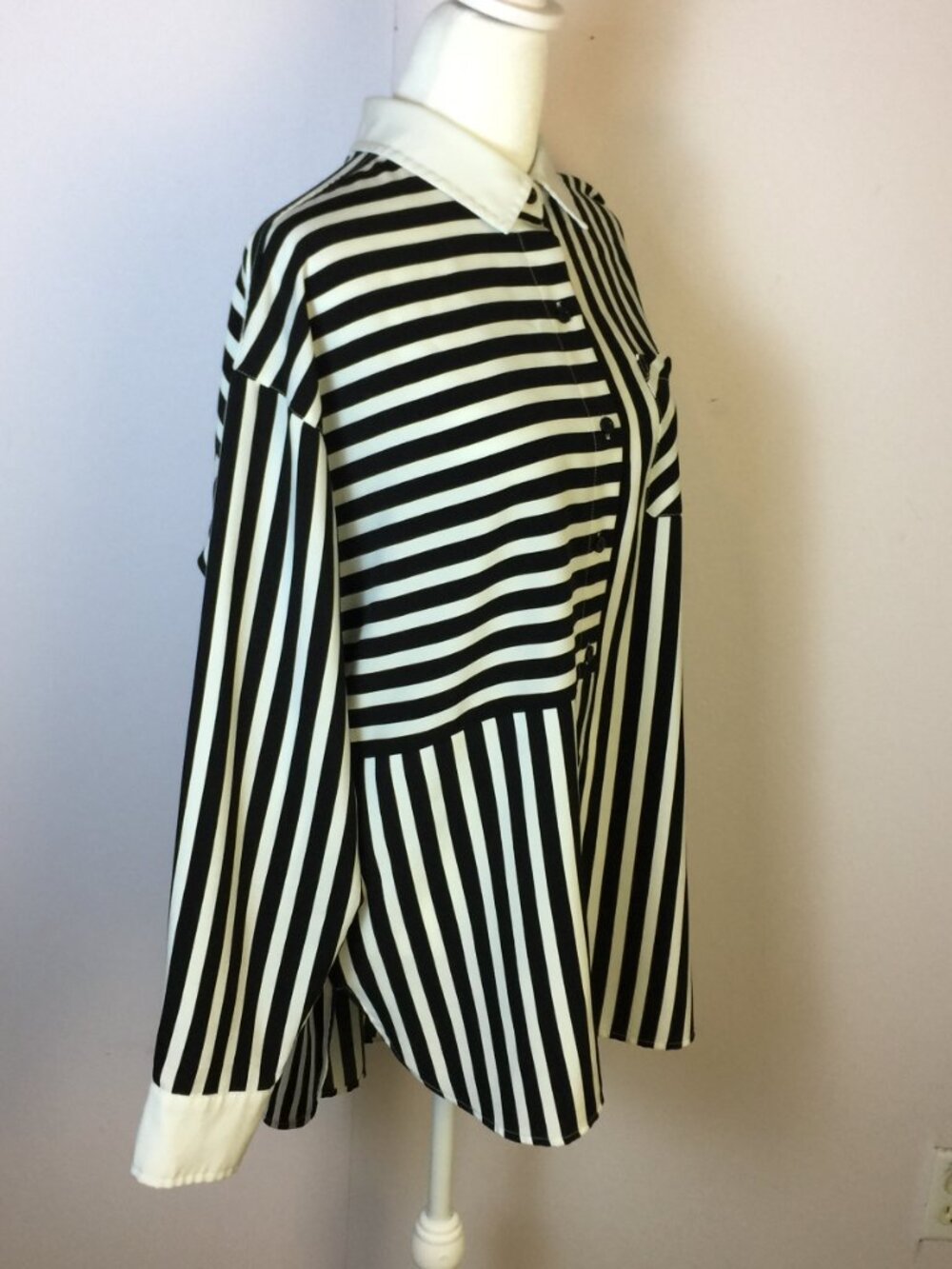 Karl Lagerfeld Tunic Shirt Sz M Woman Navy White Striped Button Down Long Sleeve - Picture 2 of 16